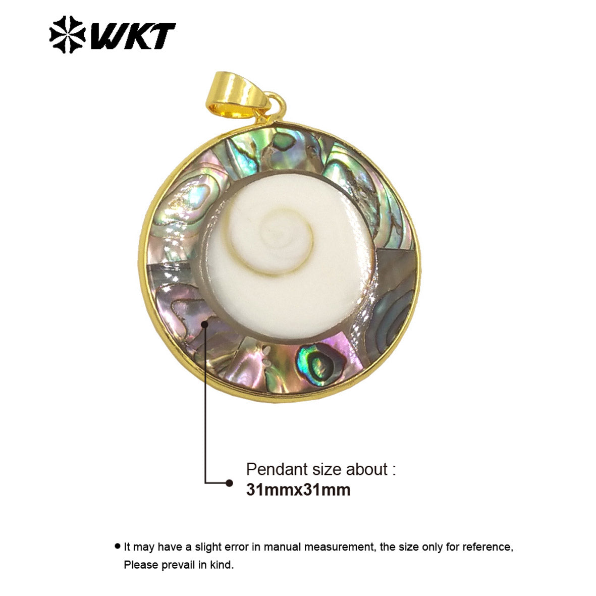 WT-JP361 WKT New Design Big Round Natural Trumpet With Abalone Shell Lucky Pendants for Friend Gift
