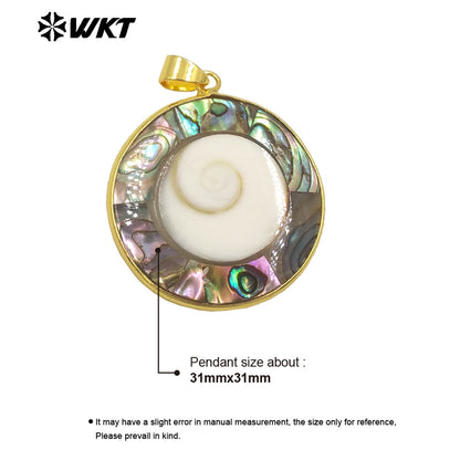 WT-JP361 WKT New Design Big Round Natural Trumpet With Abalone Shell Lucky Pendants for Friend Gift