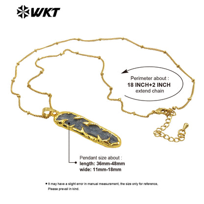 WT-N1468 Bohemian Vintage Style Women 18k Gold Plated Handmade Raw Stone Blue Kyanite Neckklace