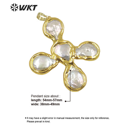 WT-JP273 Wholesale Fashion Gold Electroplated Natural Freshwater Pearl Pendant Women Irregular Pearl Cross Shape Pendants