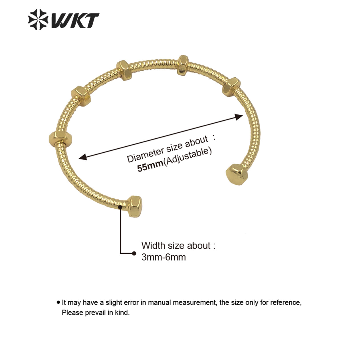 WT-B561 Wholesale Unique Screw Design Punk Style Bangle Popular Cool Open Size Cuff Punk Bangle for Lady Simple Gold Metal Band