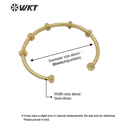 WT-B561 Wholesale Unique Screw Design Punk Style Bangle Popular Cool Open Size Cuff Punk Bangle for Lady Simple Gold Metal Band