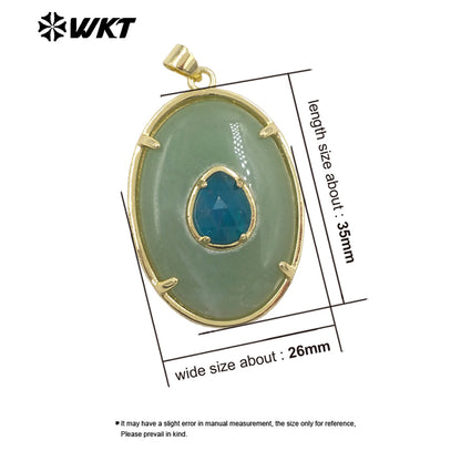 WT-P2066 Newest Gold Electroplated Colorful Natural Gemstones With Zircon Round Pendants As Handmade Necklace Findings