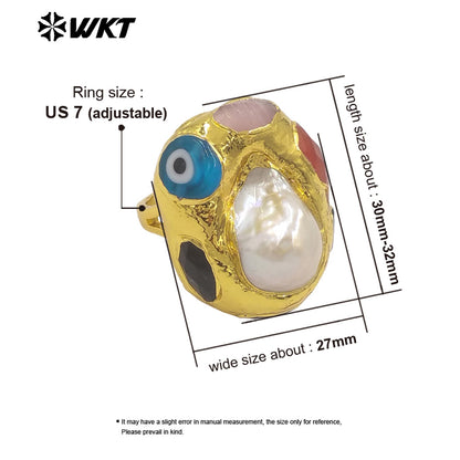 WT-MPR143 Newest Unique Design Adjustable Size Gold Plated Natural Stone With Irregular Baroque Pearl Rings Fashion Accessories
