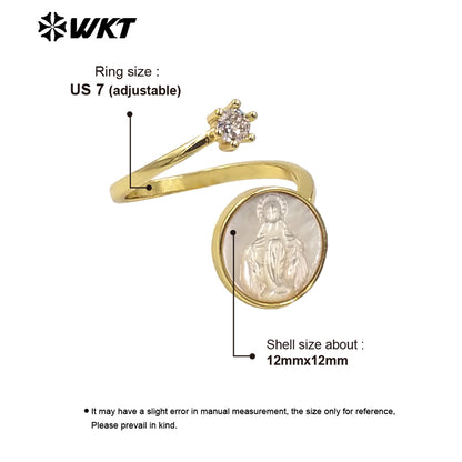 WT-MPR092 WKT New Christian Jewelry Design 18K Gold Plated Adjustable Religious Virgin Mary Ring With Zircon Stone