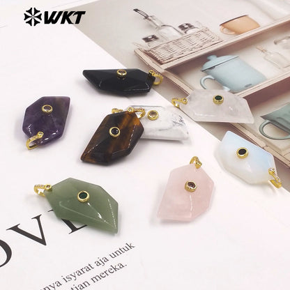 WT-P2145 Factory Wholesale Natural Gemstones Setting In Zircon Geometric Shape Gold Pendants For Women Earrings Handmade