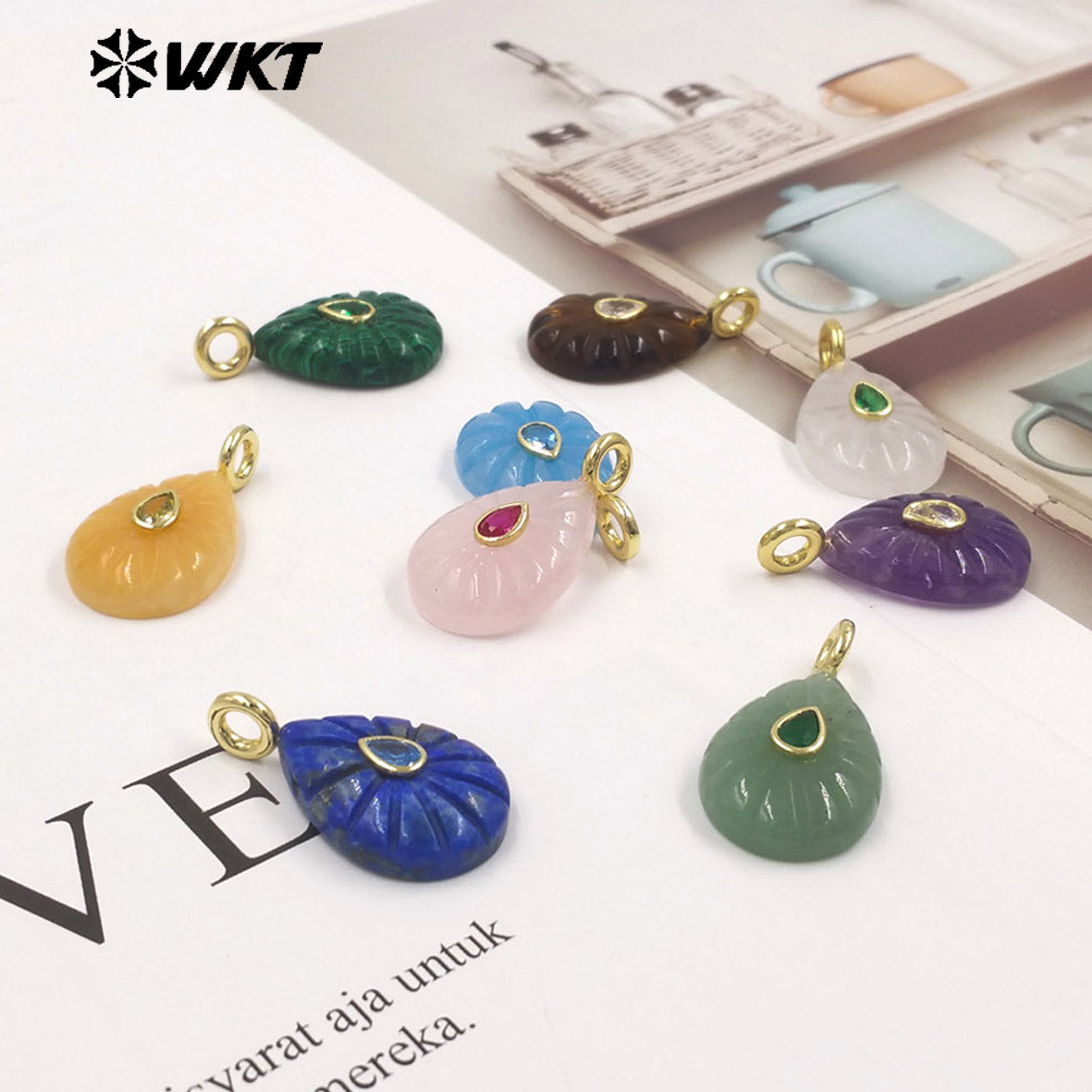 WT-P2142 Simple Fashionable Style Natural Gemstones Setting In Zircon Waterdrop Shape Pendant As Female Necklace Findings