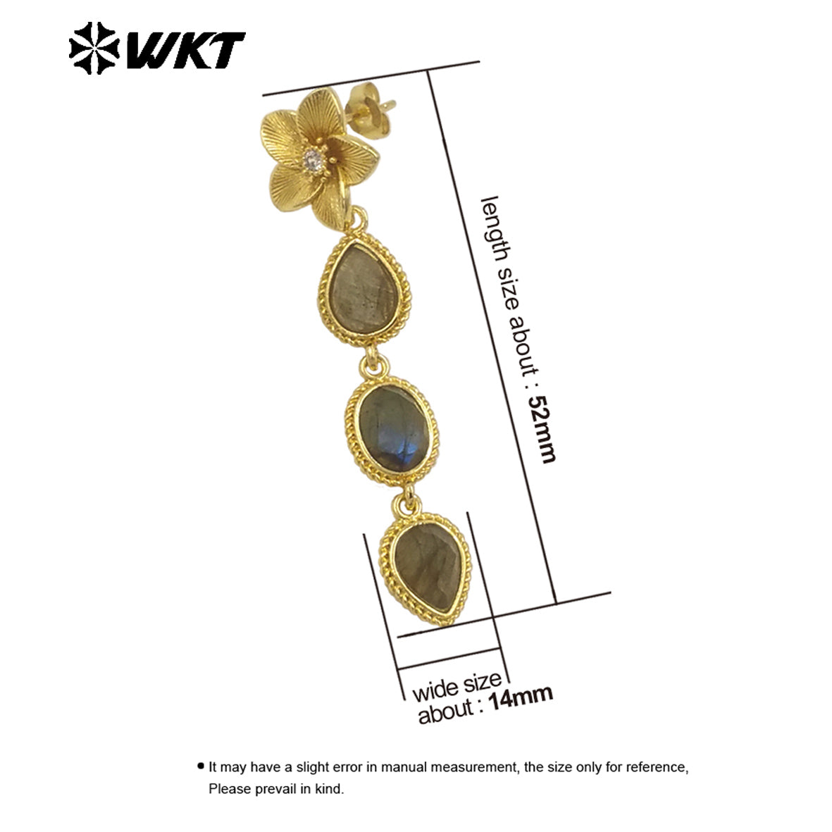 WT-E758 Amazing Fashion 18K Real Gold Plated Resist Tarnishable Multi Stones Earrings Women Birthday Gift Jewelry
