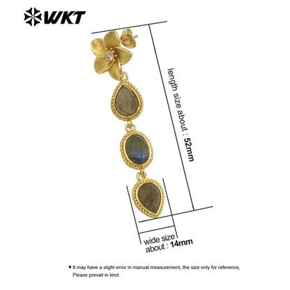 WT-E758 Amazing Fashion 18K Real Gold Plated Resist Tarnishable Multi Stones Earrings Women Birthday Gift Jewelry