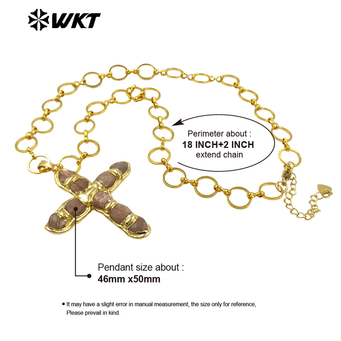 WT-N1491 Amazing High Quality Natural Gemstone Christian Necklace Cross Shape Gold Plated Circle Chain in Multi Colors