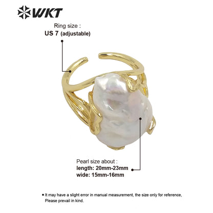 WT-MPR037 Unique Fashion Gold Plated Resist Tarnishable Freshwater Pearl Ring for Friend Wedding Ring Gorgeous Claw Setting Ring