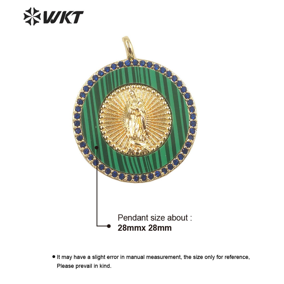 WT-MP272 Newest Vintage Style Ball Shaped Natural Malachite Stone &Cubic Zircon Madonna Design Pendant