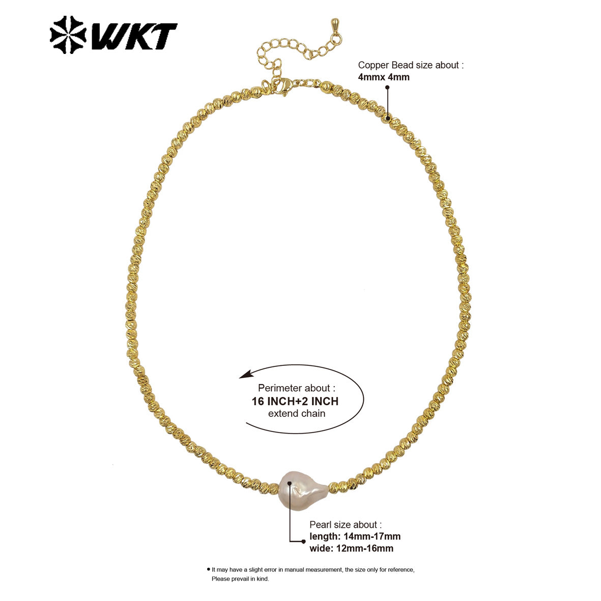 WT-JN333 Classic And Simple Design Gold Plated Beads With Single Baroque Pearl Necklace For Women Luxury Jewelry Gift