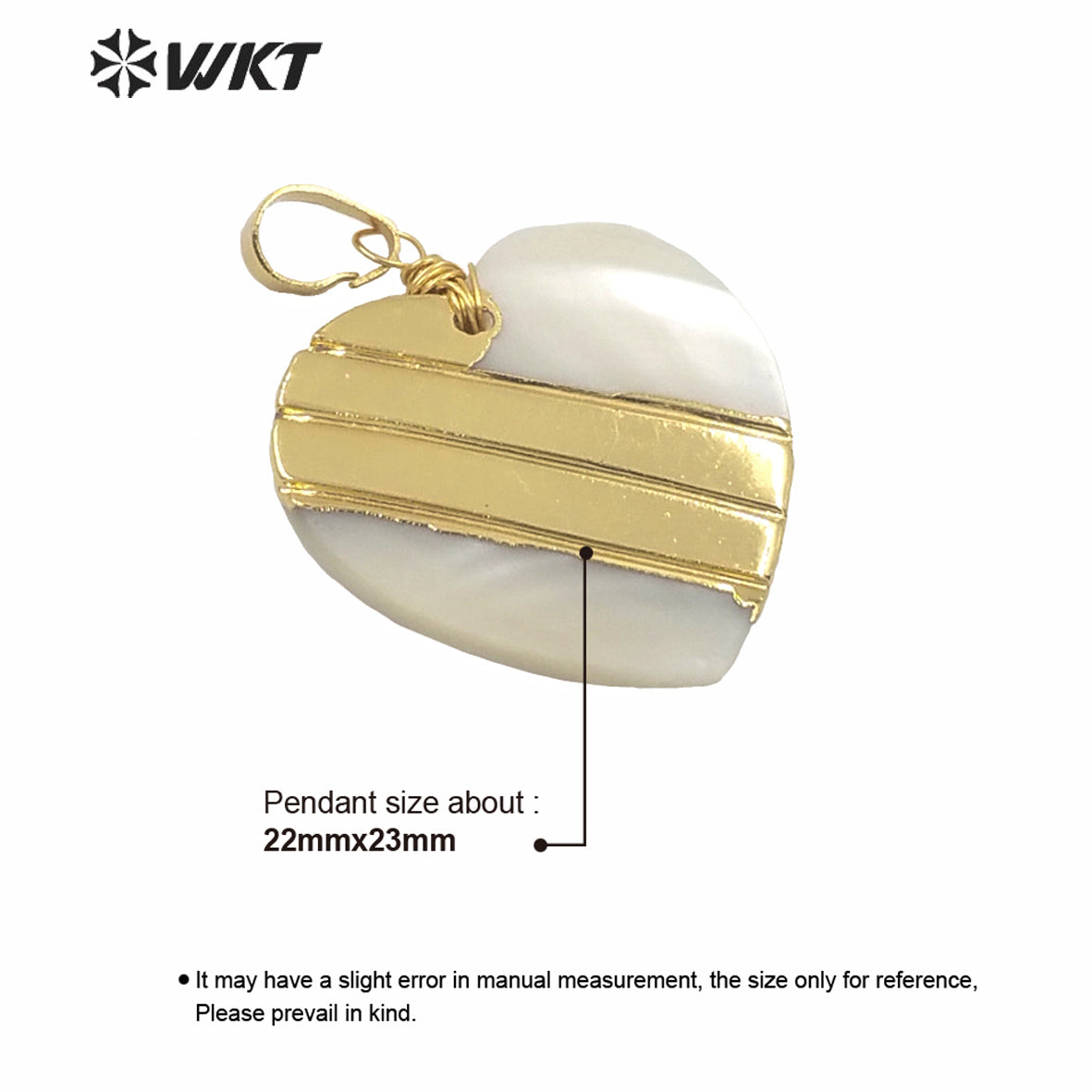 WT-JP228 WKT Amazing Design Gold Dipped Shell Heart Pendant Lady Populared Shell Vintage Boho Pendant for Necklace Design