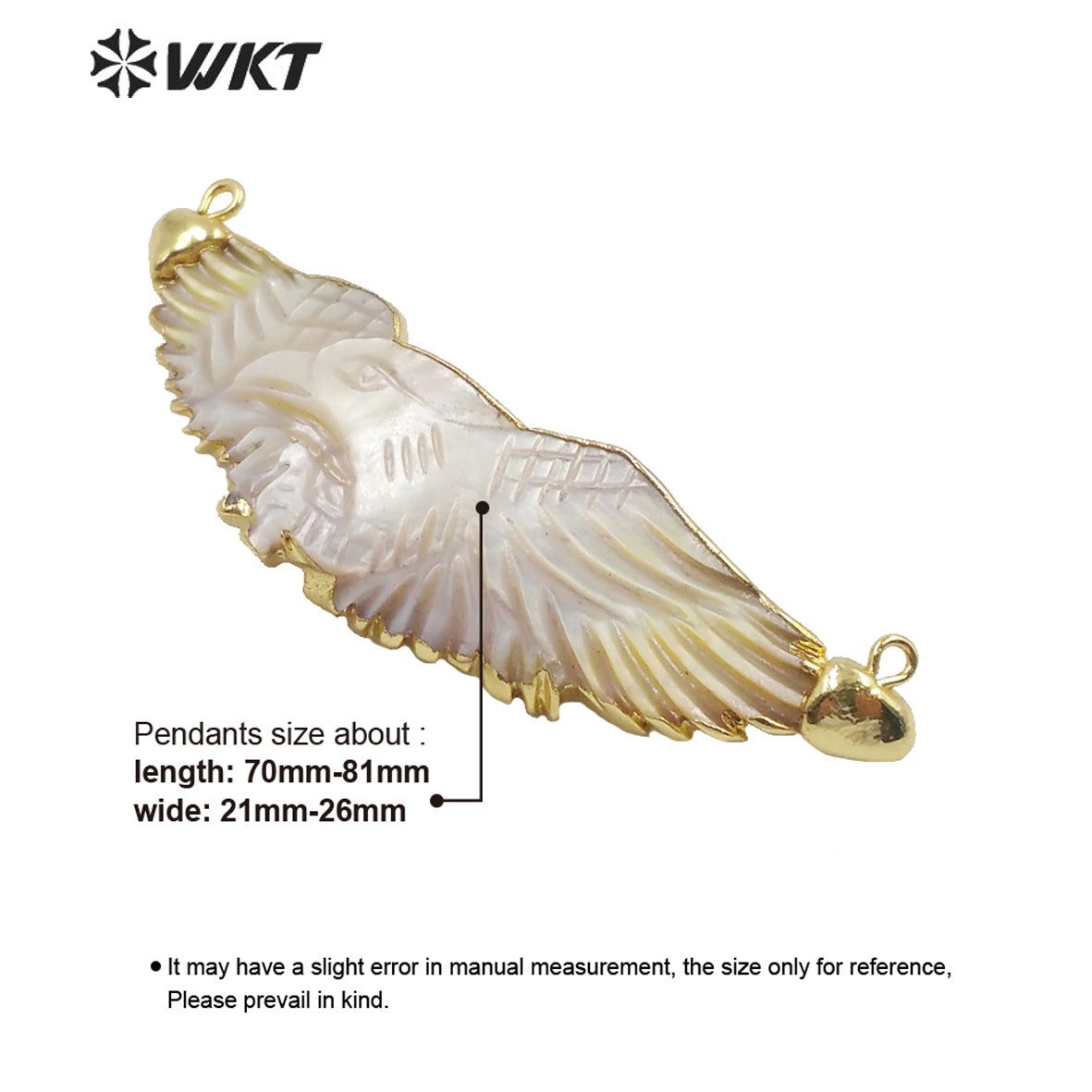 WT-JP212 Amazing Hand Make Carved White Eagle Pendant Women Trendy Double Loops White Shell Eagle Pendant in Gold