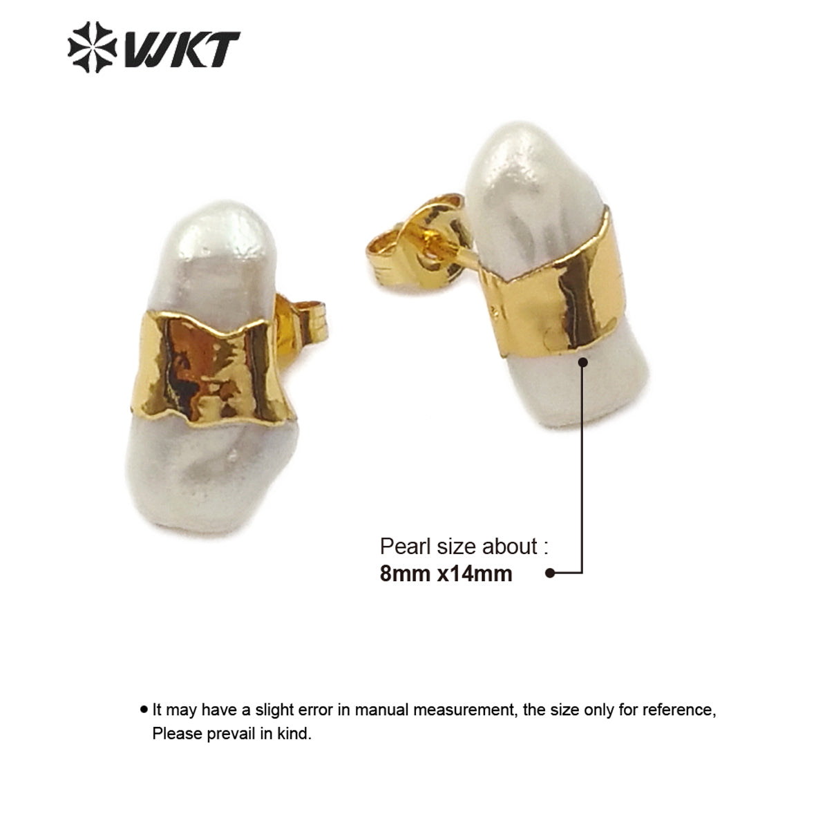 WT-E569 Natural Freshwater Pearl Stud Earring With Gold Electroplated Stud Earring Fashion Sea Shell Jewelry for Woman