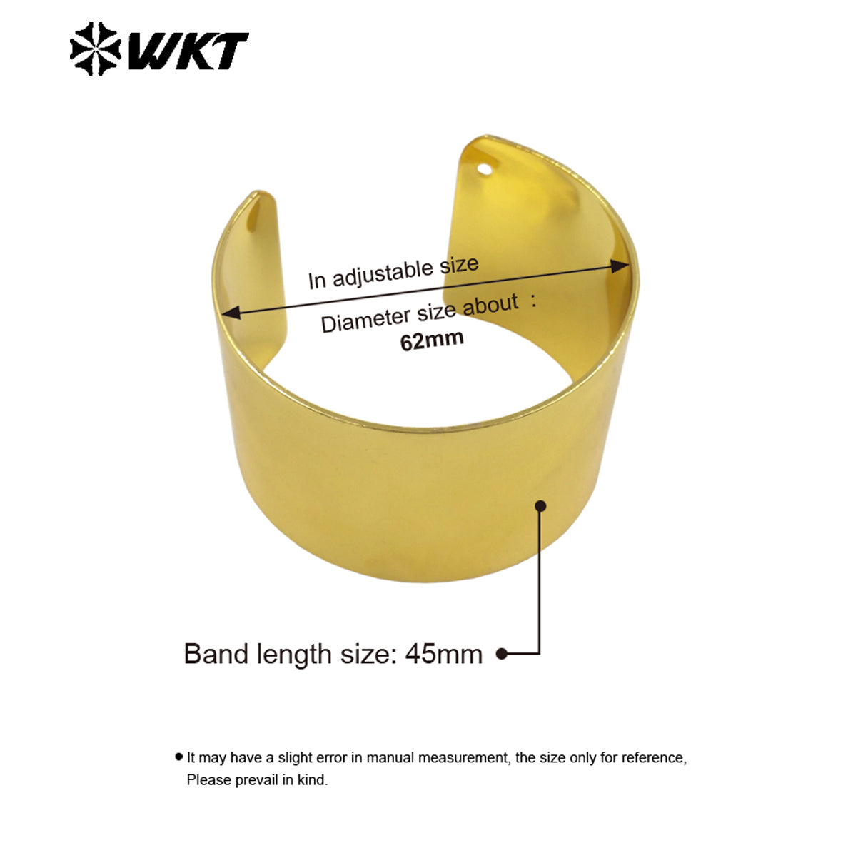 WT-B679 New Design High Quality18K Gold Plated Natural Yellow Brass Wide Bright Face Adjustable Unisex Bracelet Jewelry Finished
