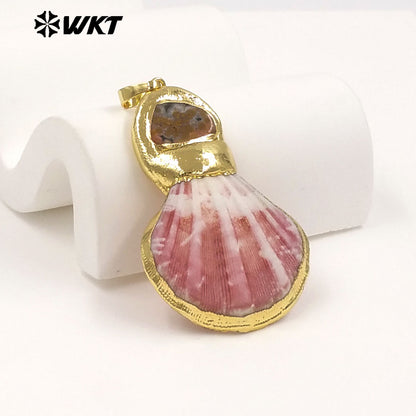 WT-JP508 High Quality Gold Plated Natural Stone And Scallop Shell Splicing Pendants For Handmade Necklace Design Accessory