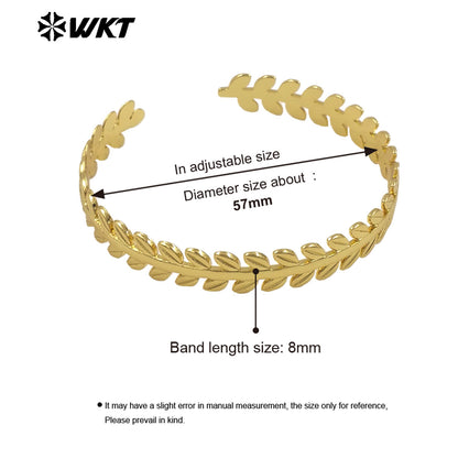 WT-B674 High Quality 18K Gold Plated Yellow Brass Willow Leaf Shape Delicate Gentle Bracelet for Women As Anniversary Gift