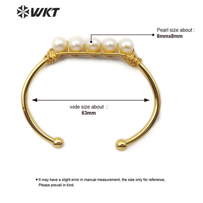 WT-B486 New Design Lady Charm Jewelry Pearl Bangle Pearl Wire Wrapped Gold Plated Bangle Fashion Jewelry for Women