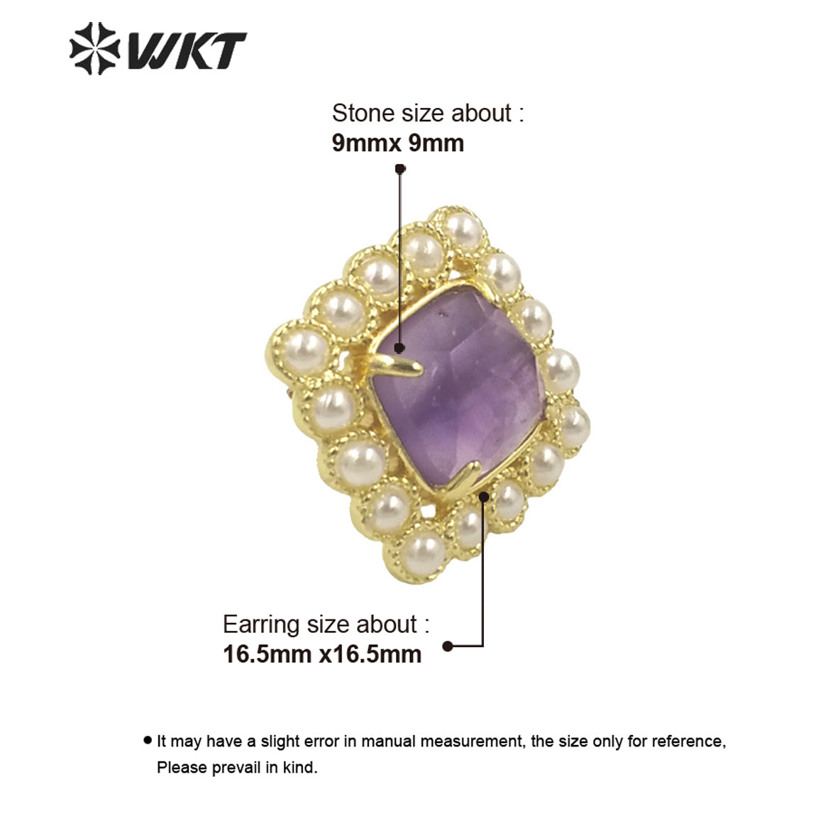 WT-MPE120 Amazing Elegant Square Artificial Pearl With Natural Stone Claw Setting Women Bohemian Studs