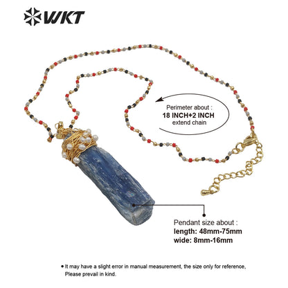 WT-N1217 Popular Wire Wrapped Blue Kyanite Necklace Fashion Lady Charm Jewelry Raw Blue Kyanite Necklace