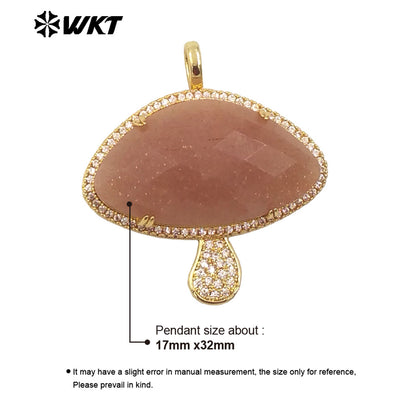 WT-MP297 Lovely 18K Real Gold Plated Natural Gemstone Setting America Popular Mushroom Jewelry Pendants Colors Available