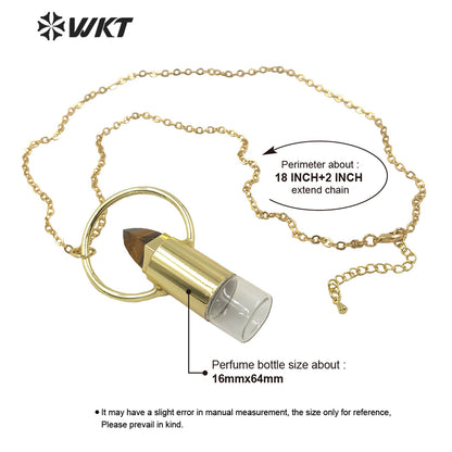 WT-N1295 WKT Women Bohemian Style Gold Plated Roll Gemstone Perfume Bottle Necklace Big Healing Stone Quartz Perfume Bottle