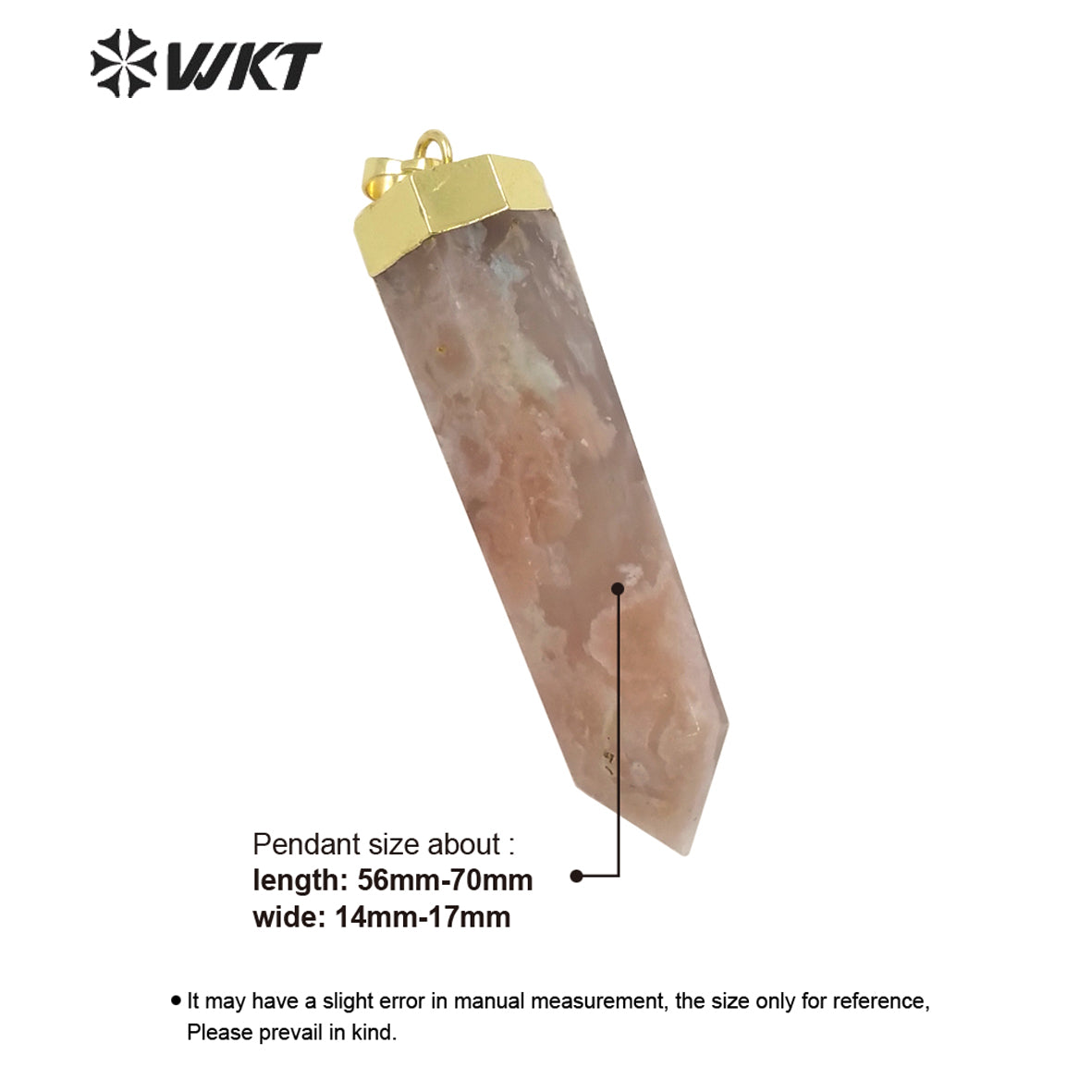 WT-P1639 WKT New Natural Long Spirit Quartz Point Cherry Agate Stone Jewelry Pendant 18k Gold Plated Hexagonal Point Pendant