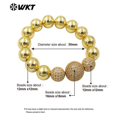 WT-JF346 Wholesale New Amazing Stretch Round Ball Beads Bracelet in 18K Real Gold Plated Resist Tarnishable
