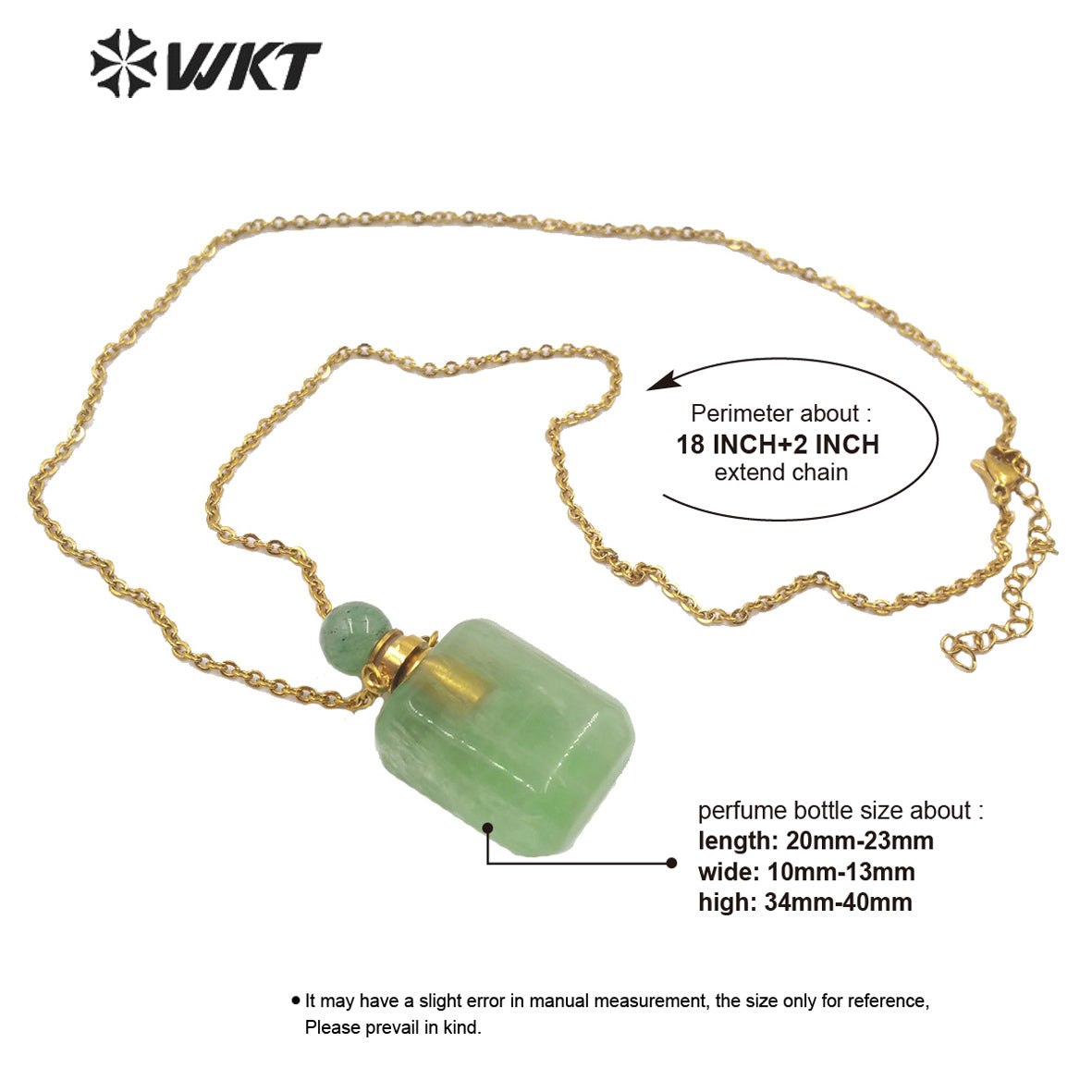 WT-N1190 New Exclusive Design Natural Gemstone Perfume Bottle Necklace in 18k Gold Plated Stylish Perfume Bottle Necklace