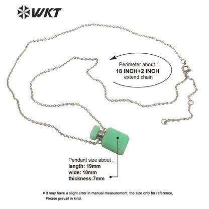 WT-N1240 WKT New Design Small Size Stainless Steel Chain Stone Bottle Necklace Mini square Steel France Perfume Bottle Necklace