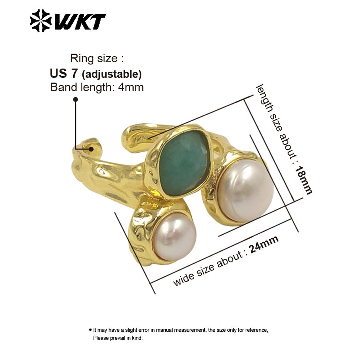 WT-MPR160 Wholesale Gold Electroplated Double Natural Freshwater Pearls And Stone Rings For Female Daily Decoration Jewelry
