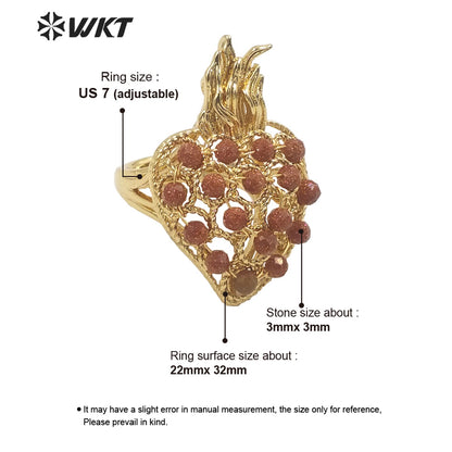 WT-R454 WKT New Design 18k Gold Plated Handmade Gemstone Fire Torch Ring Natural Precious Birthday Stone Ring