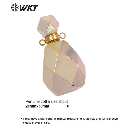 WT-P1649 Newest Color Natural Aura Rose Quartz Faceted Essencial Oil Bottle Fashion Lady Raw Stone Quartz Perfume Bottle Pendant