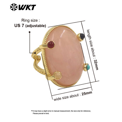 WT-R586 Lovely Romantic Design Gold Plated Little Stone And Natural Big Gemstones Women Rings As Friends Jewelry Presents