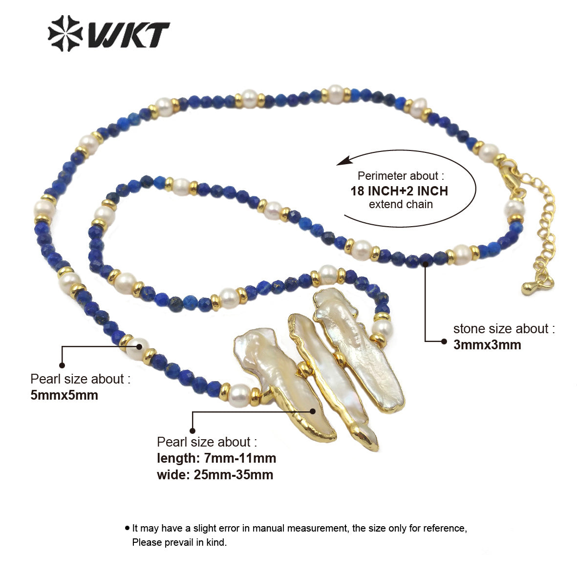 WT-JN104 Newest Natural Pearl Necklace 3mm Lapis Beads 4mm Pearl Beads Themed Pendant in Randomly Shape Fashion Charm Necklace