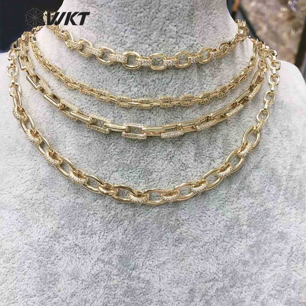 WT-BC144 Newest Hot Square Gold Plated Cubic Zircon Brass Chain Women Fashion Jewelry Necklace Diy Chain Cz Brass Chain