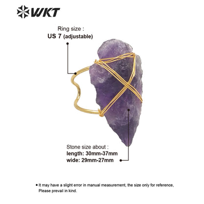 WT-R390 WKT 2022 Boho Style Women Wire Wrapped pink Quartz Arrowhead Ring for Women New Fashion Statement Ring Party