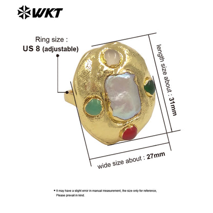 WT-MPR146 Wonderful Romantic Style 18K Gold Plated Natural Freshwater Pearl Multi Colors Rings For Ladies Daily Jewelry