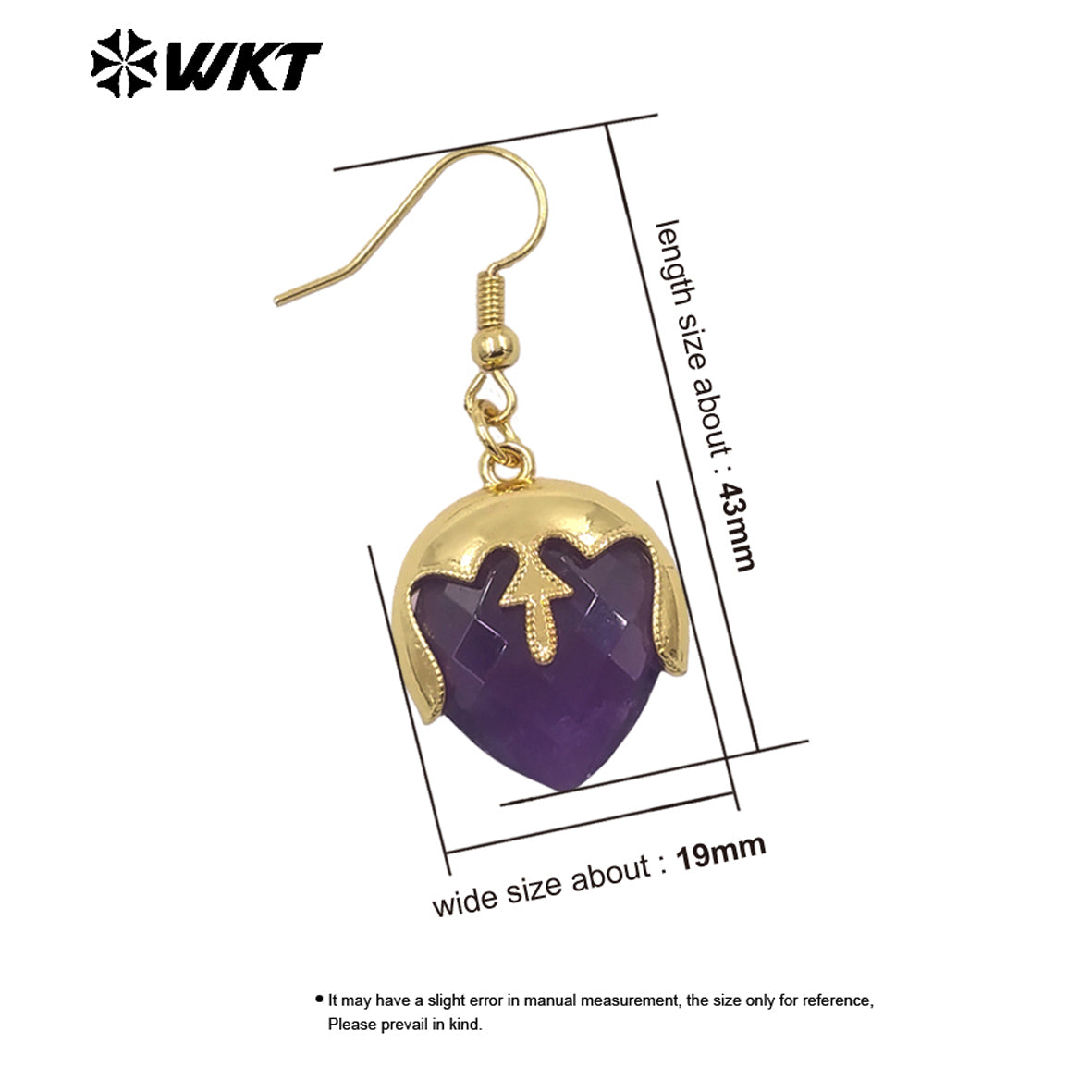 WT-E789 Wholesale Unique Design Gold Plated Cover Top Heart Shape Natural Gemstones Earrings For Women Interesting Jewelry