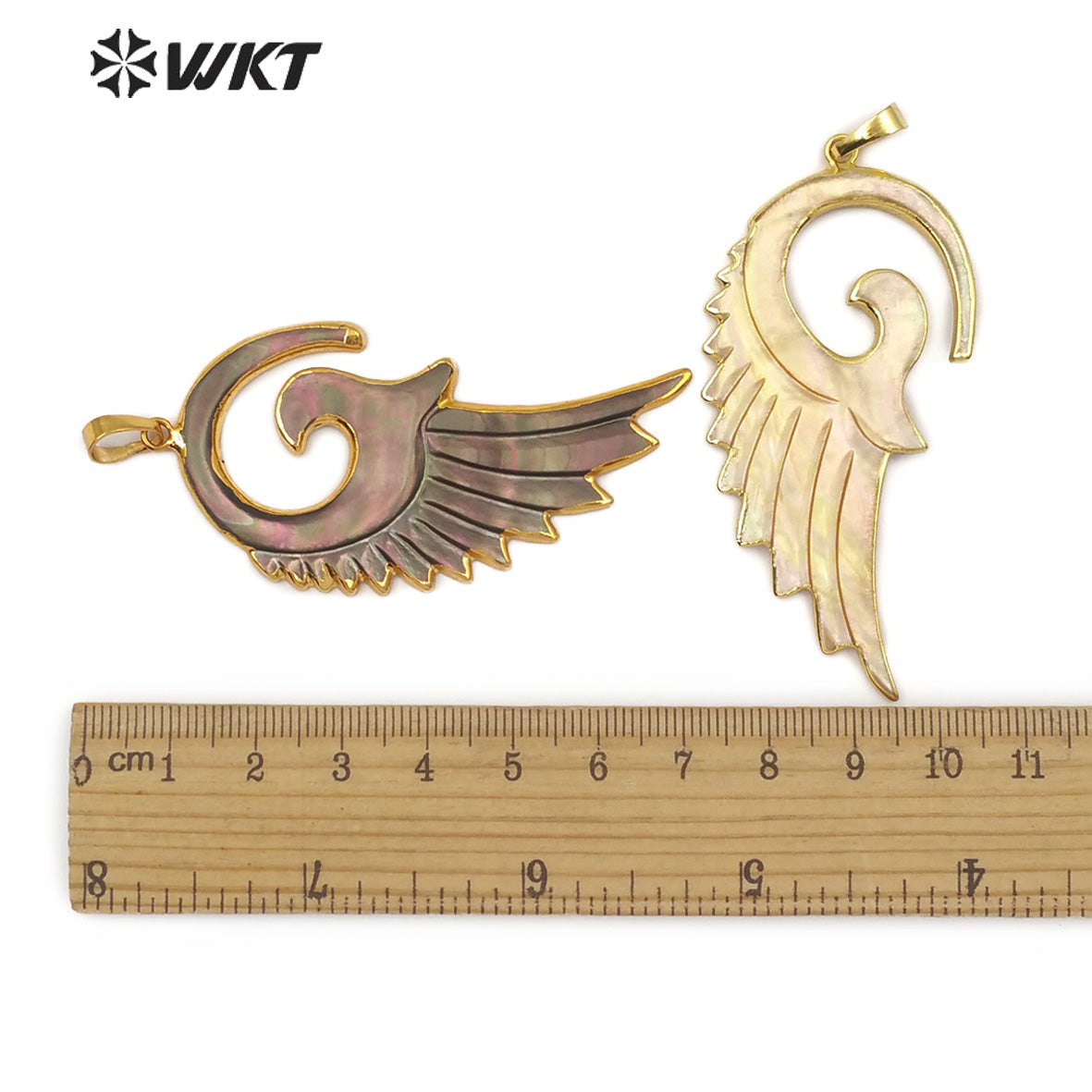 WT-P905 WKT New Style! Genuine Natural Sea Shell Feather Pendant, 18k Gold Dipped Shell Feather Pendant