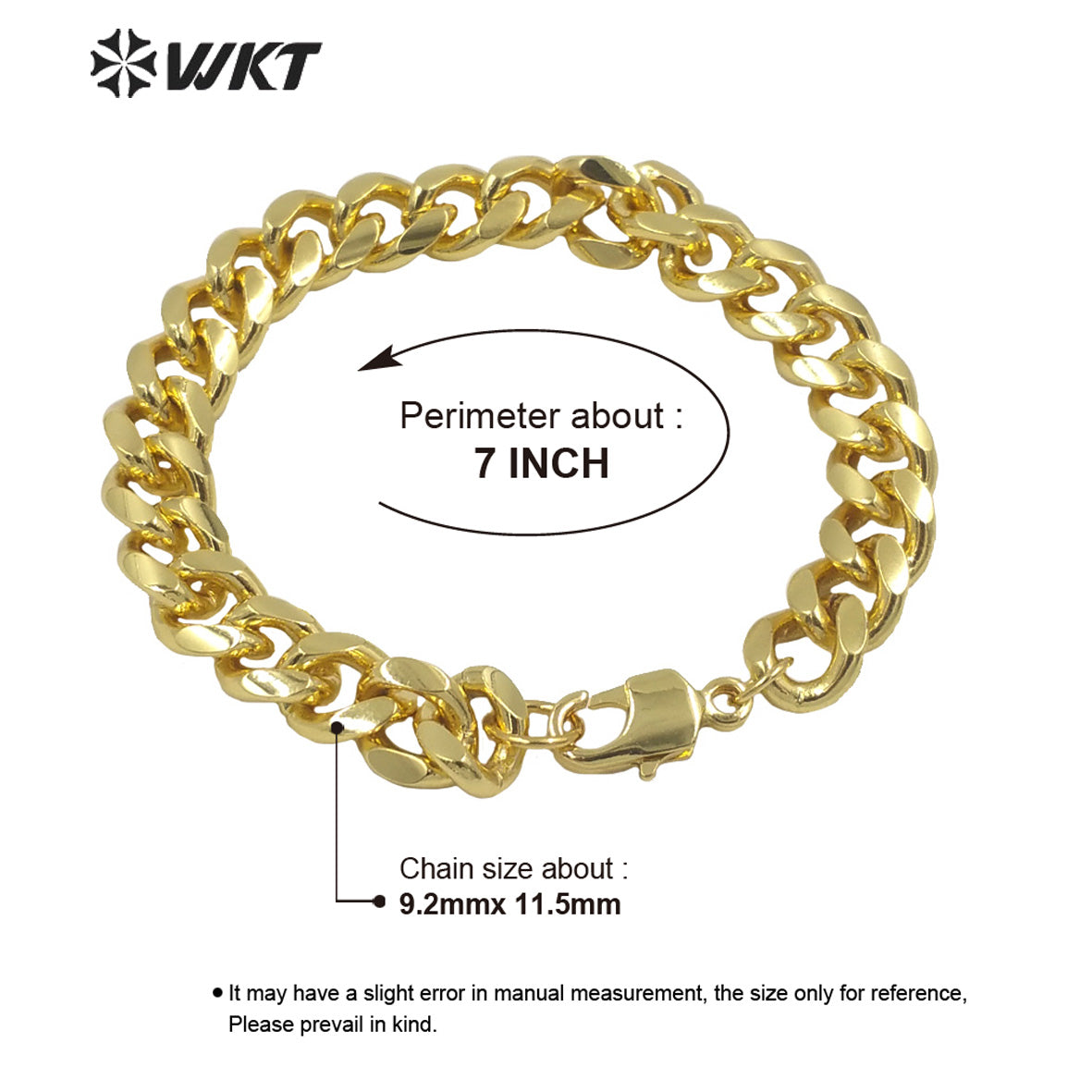 WT-B572 Fashion Women Real 18k Gold Plated Big Chunky Chain Bracelet Simple Metal High Polish Twisted Curb Chain Bracelet