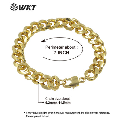 WT-B572 Fashion Women Real 18k Gold Plated Big Chunky Chain Bracelet Simple Metal High Polish Twisted Curb Chain Bracelet