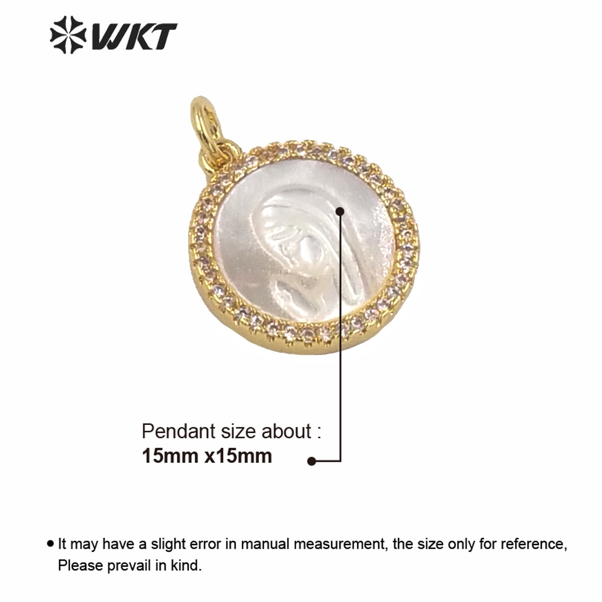 WT-MP165 Wholesale Hand Make Carved Mother of Pearl White Shell Beauty Girl Pendant Gold Round Tiny Charm the Beauty Pendant