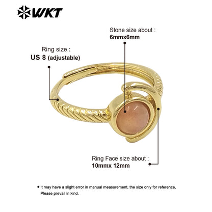 WT-R540 Newest Delicate Tiny Round Natural Stone Women Birthday Ring in Open Size With 18k Gold Plated