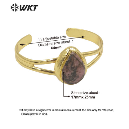 WT-B610 High Quality Charming Multicolor Gemstone Bangles Opening Adjustable Bangles 18k Gold Plated Natural Stone Bangles