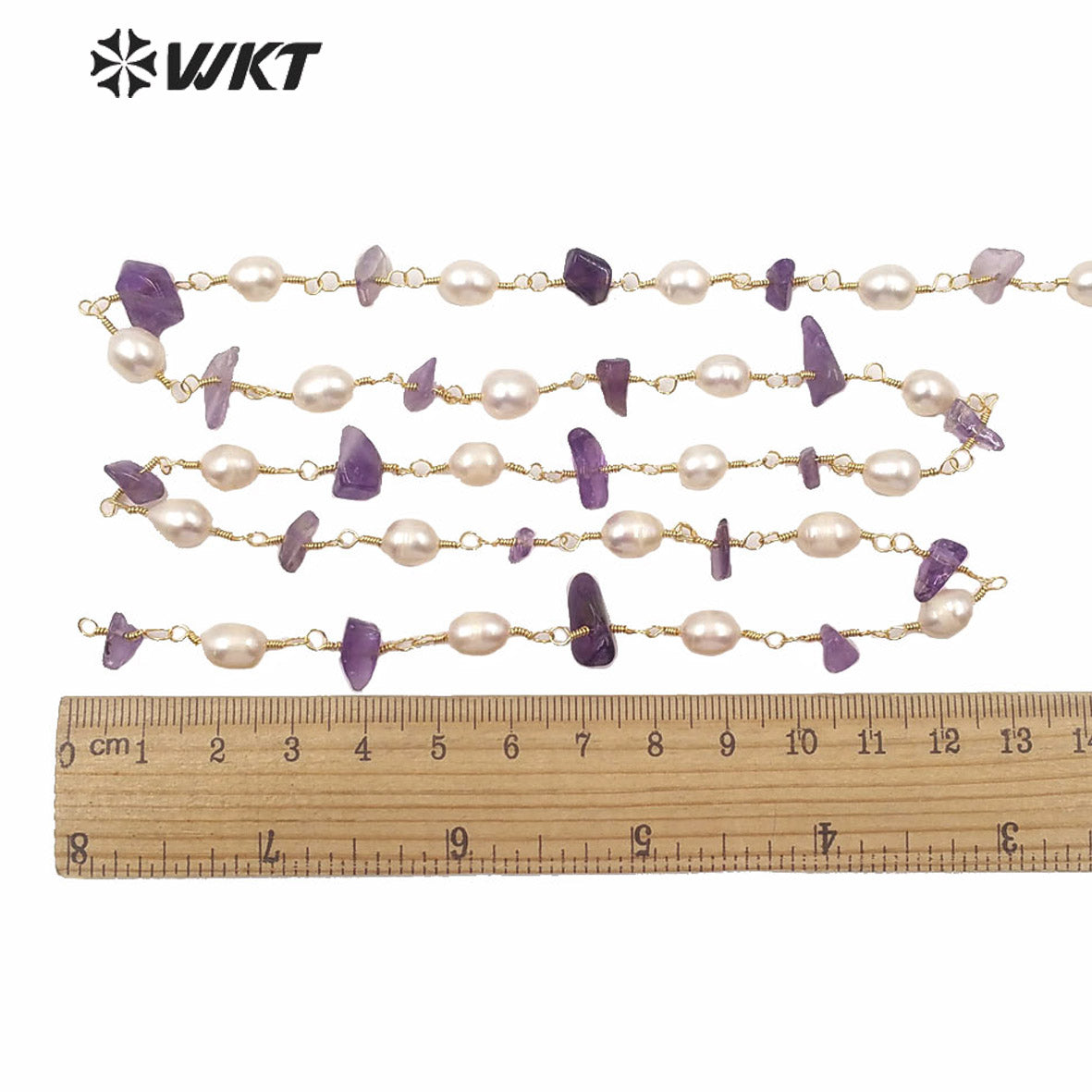 WT-RBC165 High Quality Natural Stone Make Chain Women Jewelry Findings Chain for Necklace Design Gold Rosary Beads Chain