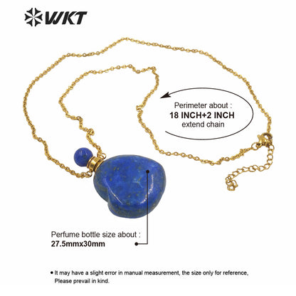 WT-N1249 Newest Natural Gemstone Heart Perfume Bottle Necklace Women Stainless Steel Chain Stone Essencial Oil Bottle Necklace
