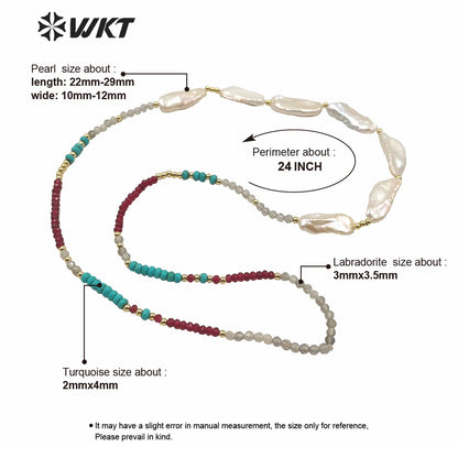 WT-JN124 WKT Exclusive Design Hand Make Strand Casual Necklace Women 24 Inch Long Faceted Beads Baroque Pearl Necklace